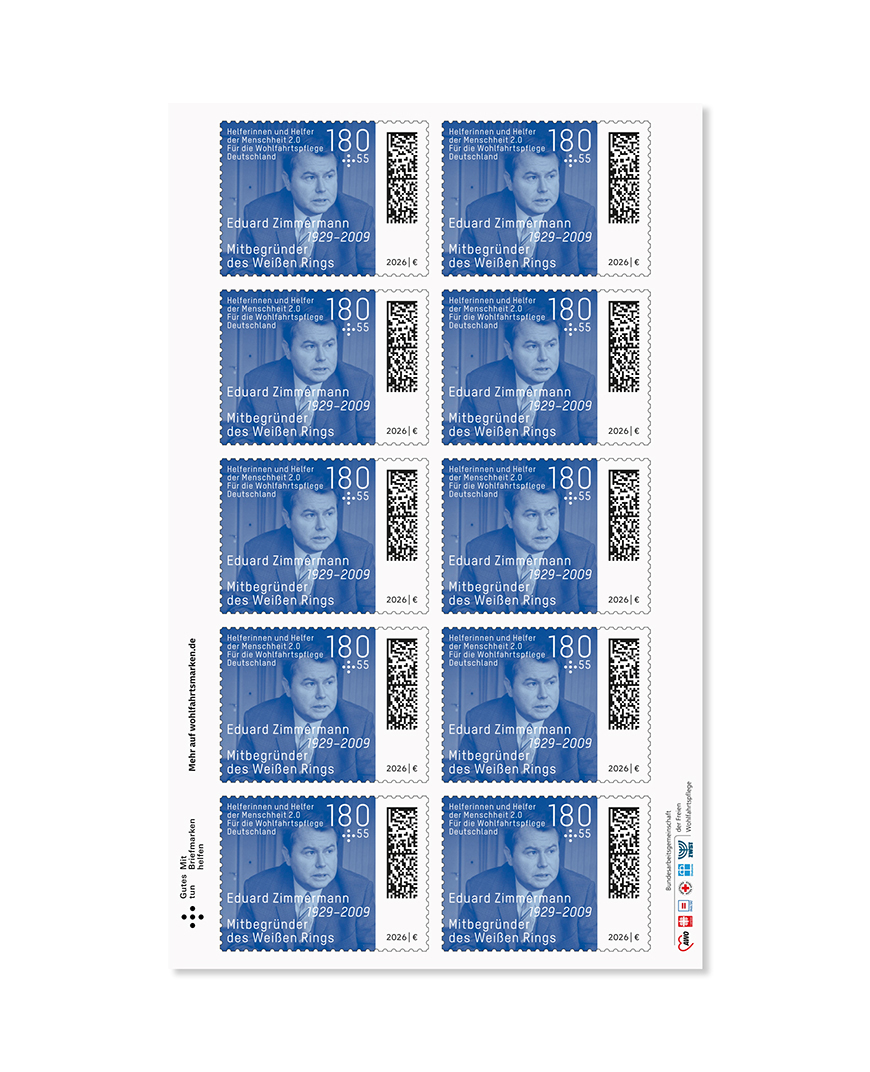 Marken-Set „Eduard Zimmermann“ Wohlfahrtsmarke 2026 (10x180+55 ct., selbstklebend) – Bild 3